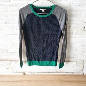Banana Republic Factory Women’s Navy Gray Green Colorblock Cable Knit Sweater S